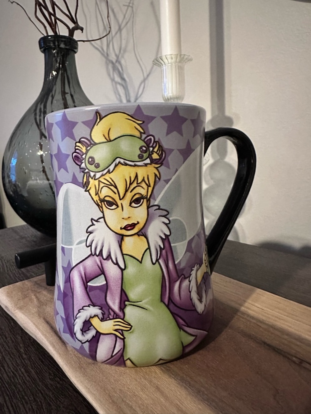 Disney Parks Tinker Bell Mug - "Mornings Aren't Magical" Purple Star Coffee Cup